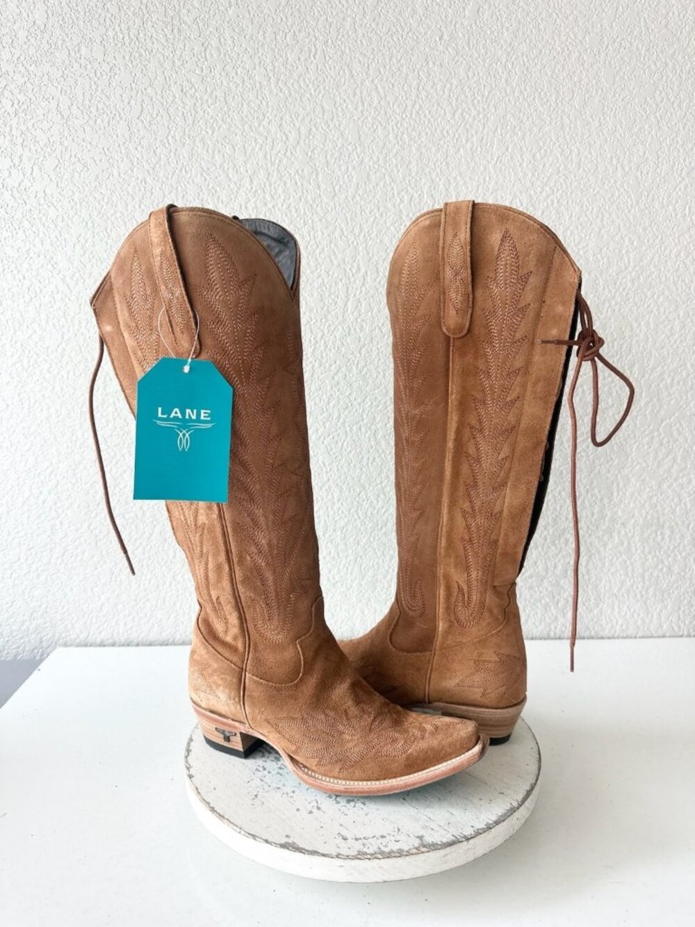 Lane LEXINGTON Knee High Cowboy Boots Toffee Suede Brown Western Cowgirl Size 7